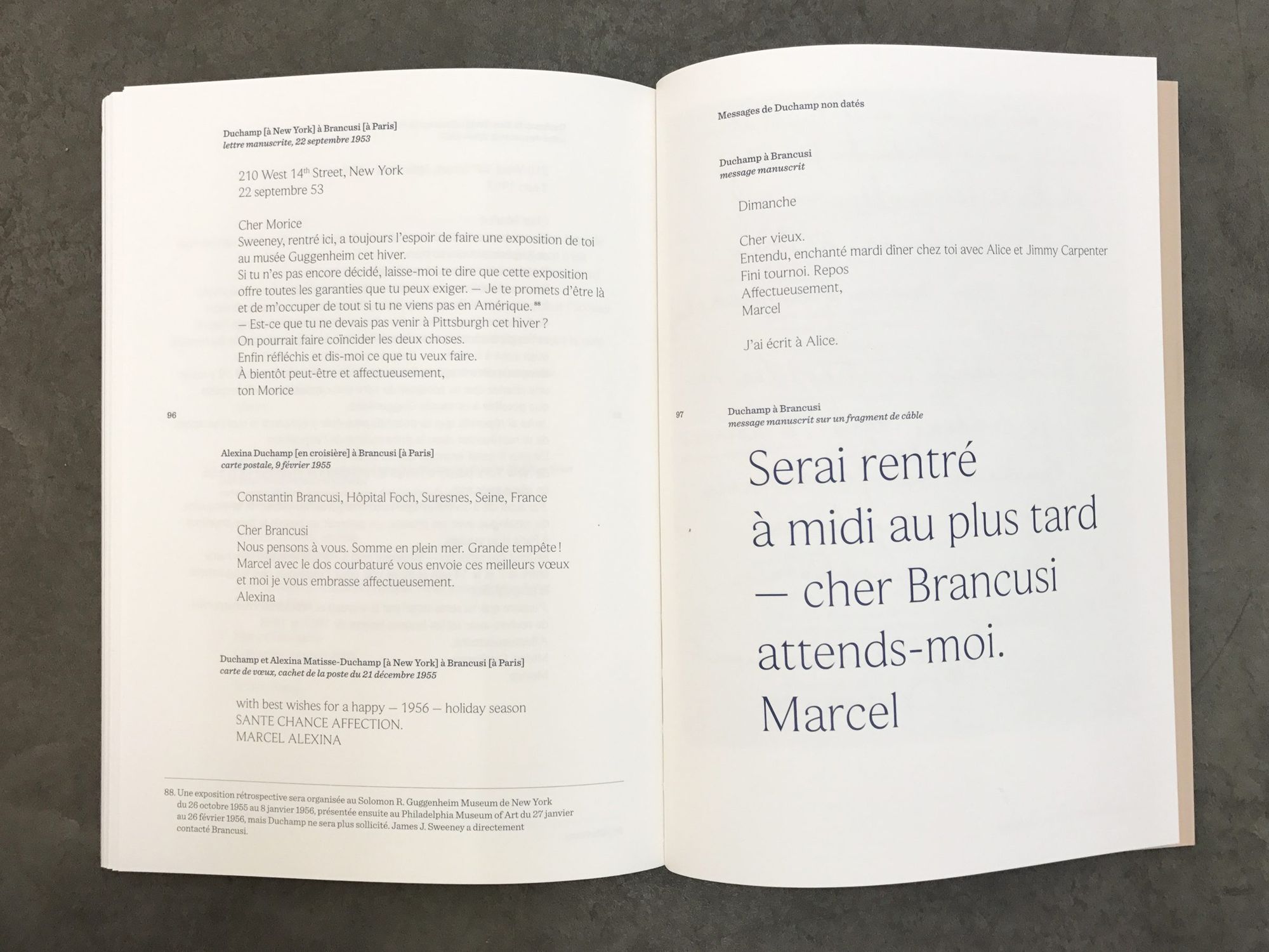 Correspondance Brancusi — Duchamp, spread